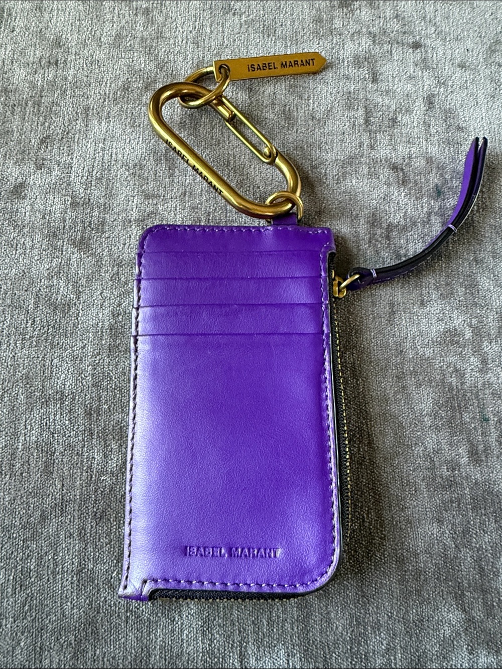 Isabel Marant Purple Leather Card Case with Gold Carabiner